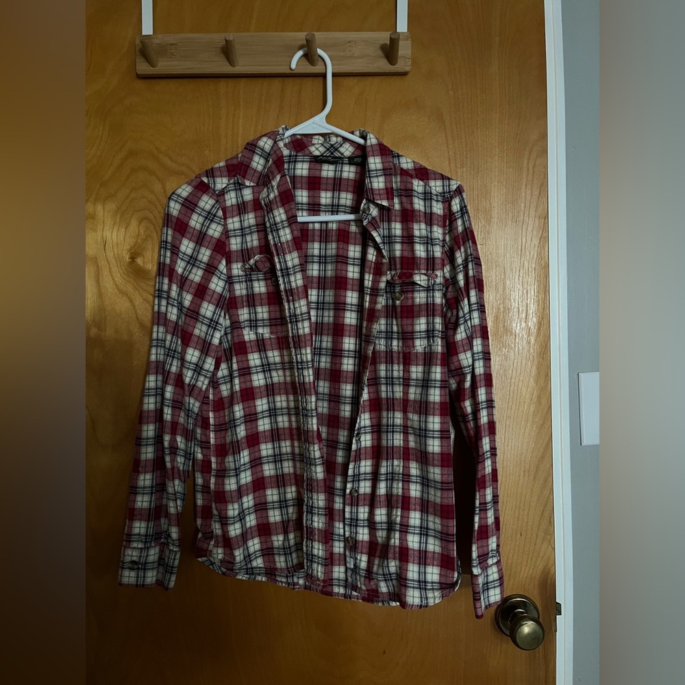 Eddie Bauer Red and Cream Plaid Shirt